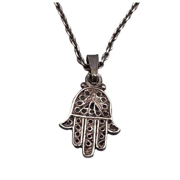 Stella and Dot 925 Sterling Silver Hamsa Pendant Chain Necklace - Picture 1 of 6